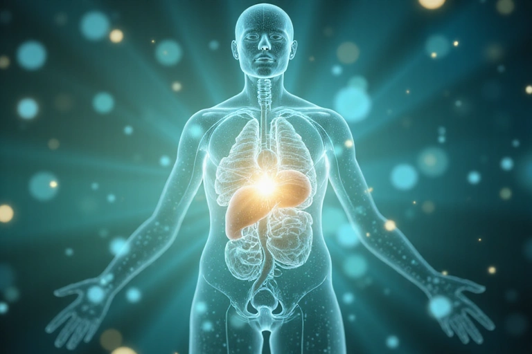 An abstract image representing medical care or healthy human organs, possibly with a subtle glow or intricate network pattern.